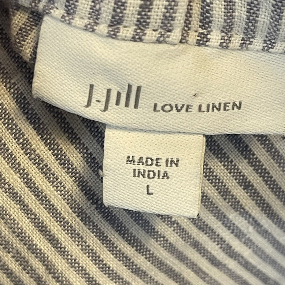 J Jill Love Linen Button Side Nautical Pants Crop Blue Stripe SIZE LARGE Womens - Picture 11 of 13